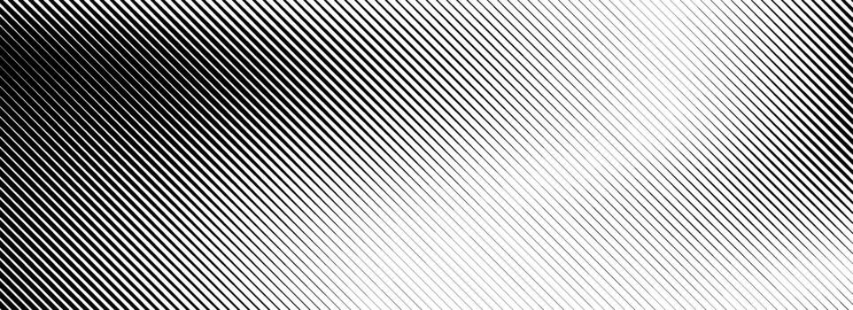 Fading linear gradient texture. Black diagonal stripe gradation background. Thin and thick vanish slanted pattern backdrop. Oblique parallel stroke wallpaper for overlay, print, cover, banner vector
