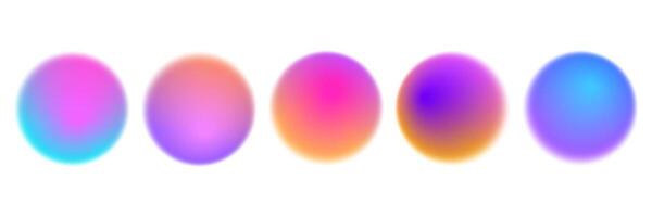 Bright colorful circle gradient set. Round blur gradation background collection. Iridescent radial blurry shape pack for poster, banner, leaflet, brochure. Neon fading circular aura bundle vector