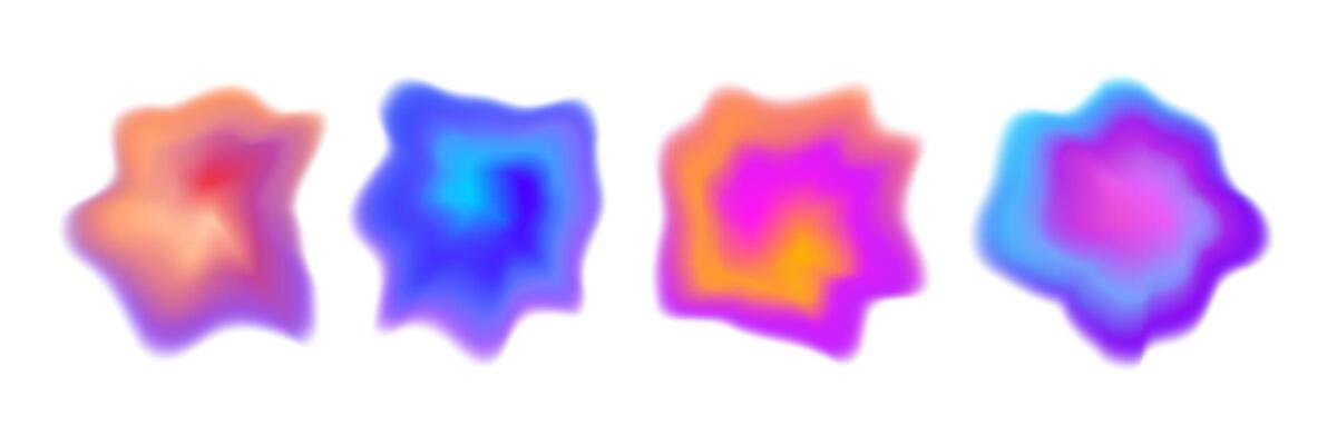 Bright colorful gradient blob collection. Liquid blur gradation background set. Iridescent blurry shape pack for poster, banner, leaflet, brochure. Neon watercolor paint fluid bundle