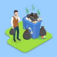 Man standing near overflowing trash bin vector