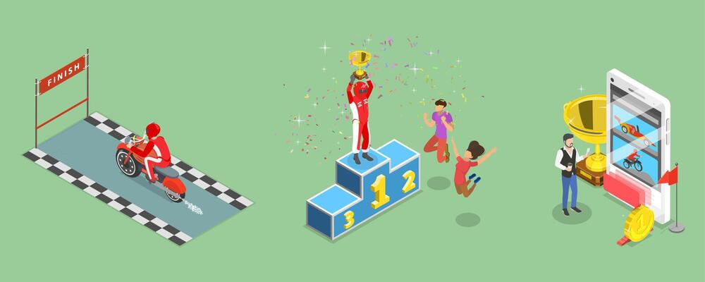 3D Isometric Flat Illustration of Professional Car Racing, Motorsport Championship