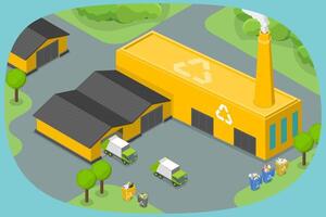 3D Isometric Flat Illustration of Waste Management Facilities, Garbage Processing And Disposal vector