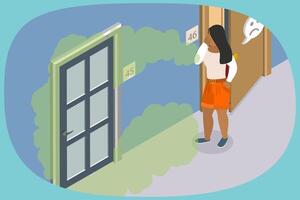3D Isometric Flat Illustration of Stinking Smell , Man Shields Nose From Neighbor Pungent Odor vector