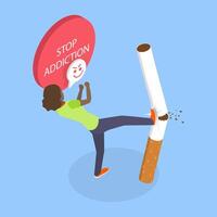 3D Isometric Flat Illustration of Stop Smoking, Break Free From The Smoking Addiction, Healthier Habits For Life vector