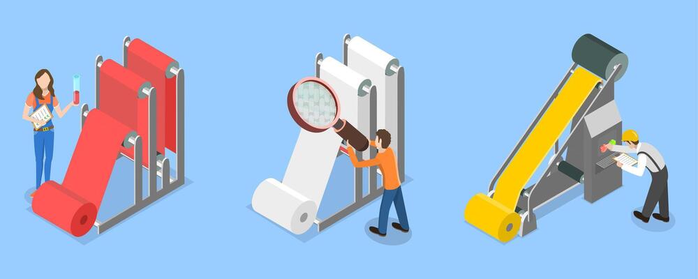3D Isometric Flat Illustration of Light Industry Factory , Textile Machinery Manufacture