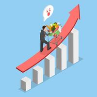3D Isometric Flat Illustration of Rising Food Prices, Impact Of Inflation, Economic Consequences vector