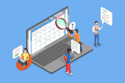 3D Isometric Flat Illustration of Calendar Organizer App, Appointments Scheduling vector