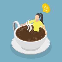 3D Isometric Flat Illustration of Enjoying Coffee, Energy For Better Performance vector