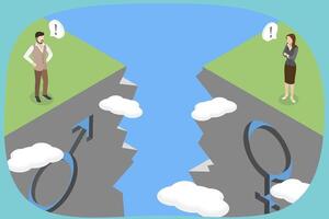 3D Isometric Flat Illustration of Gender Gap, Workforce Gender Discrimination vector
