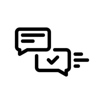 Confirmation message icon with two speech bubbles and a checkmark vector
