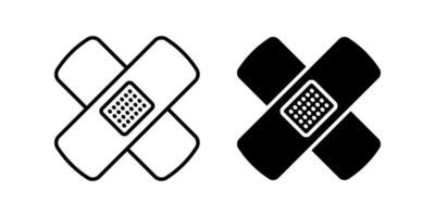 Bandage icon set. Simple illustration of two crossed bandage or plaster, first aid kit, medical care in outline and filled style, black and white color. vector