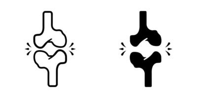Bone icon set. A simple outline illustration of a knee joint with a pain symbol. Represents knee pain, arthritis, joint problems, and related medical conditions. vector