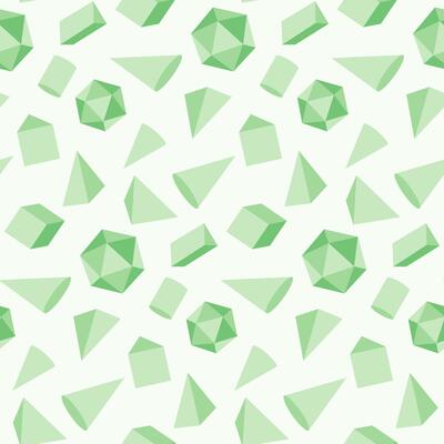 3D Geometric Shapes seamless background, volumetric geometrical green colored shapes isolated on white, illustration