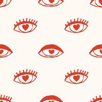 Seamless pattern with hand drawn love eyes. Doodle romantic print. Ideal for Valentine's Day, gift wrap, stationery, textiles, and decor. vector