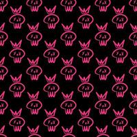 Seamless pattern in a graffiti style with pink skulls wearing crowns. Edgy Y2K aesthetic perfect for streetwear, alternative fashion, textiles, wallpapers. vector