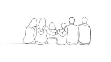 Happy Multi Generation Family Sitting Arm in Arm. Continuous Line Art of Togetherness and Love vector