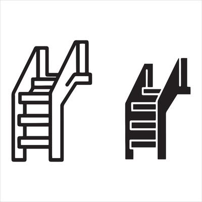 Simple outline and solid black staircase symbols for design