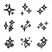 sparkling starburst symbols in black outline style vector
