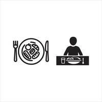 Person enjoying a meal with a plate of food and utensils vector