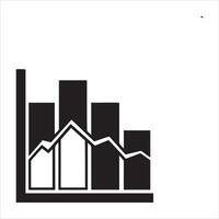 Black and white bar chart with a line graph showing trend vector