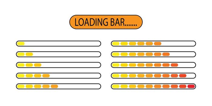Colorful Loading Bars Progressing in Sequence Across White Background vector