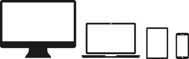 Set of Electronic Device Icons in Silhouette Style . Computer, Laptop, Tablet, and Smartphone Mockup. vector