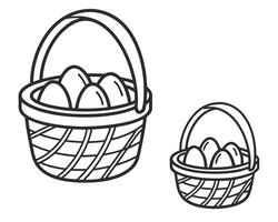 illustration of two wicker baskets filled with white easter eggs in outline style vector