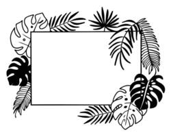 Tropical botanical frame with lush foliage surrounding a blank square for custom text and designs vector