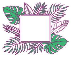 Tropical leafy frame with green and purple colors ideal for invitations and designs vector