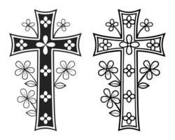 Elegant illustration of two decorative cross designs adorned with floral elements vector