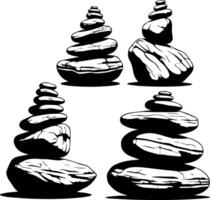 Four balanced stacks of smooth artistic stones on a white background vector