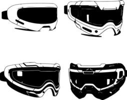 Four distinct styles of protective goggles showcasing modern design and functionality vector
