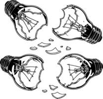 Broken light bulbs scattered pieces symbolizing failed ideas or lack of innovation vector