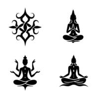 Black silhouettes of meditating figures and an abstract mandala design vector