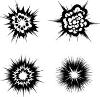 Four black and white comic book style explosions and starbursts vector