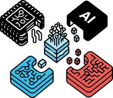 Abstract isometric illustration of artificial intelligence technology and components vector