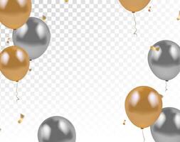 Gold and silver party balloons with confetti vector