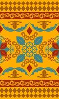 Oriental Indian Folk Art Florals Border Design. Magnificent Hand Drawn Royal Bohemian Abstract Scroll Ornament Geometric Combine Red Blue Brown on Yellow Background Delicate Seamless Pattern Mandala vector