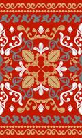 Attractive Detailed Luxury Rococo Baroque Palace Ornament Architect Inspired. Grandiose Luxury Handicraft Seamless Border Pattern with Gold White Green on Red Background Flawless Art Elaborate Work vector