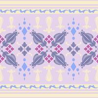 Flawless Royal Motif Wonderful Mystic Night Vibe with Geometric and Scroll Ornament with Blue Purple Pastel Yellow Baroque Style on Lavender Background Seamless Medieval Ethnic Detailed Luxury Foliage vector