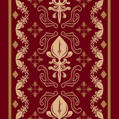 Sweet Honor Delicate Beautiful Artistic Border Florals Wreath Pattern with Golden Silk Weaves On Deep Red Background. Elegance Baroque Rococo Ornament Charming Maroon Style for Wedding Dress Batik Rug