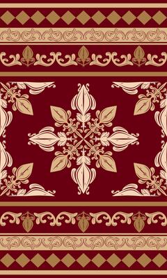 Wonderful Flawless Baroque Detailed Ornament with Gold Shades on Deep Red Maroon Background. Luxury Beautiful Border Pattern for Silk Weaves Embroidery Ancient Byzantine Garment Ceramics Boho Style