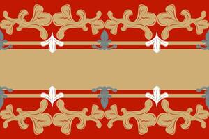 Delicate Luxury Frame Baroque Victorian Style With Gold Striped Border Pattern. Elegance Seamless Classic Rococo White Gold Green On Red Background Perfect For Embroidery Greeting Invitation prints vector