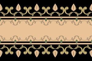 Flawless Elegance Luxury Baroque Ornament Botanical Inspired Seamless Border Pattern with Beige Gold Green on Black Background. Geometric Diamond Striped Royal Medieval Damask Jacquard Loom Brocade vector
