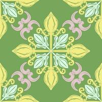 Beautiful Magic Breeze Brightly Summer Baroque Royal Luxury Classic Ornament with Playful Color Yellow Gold Pale Blue Pink on Light Green Background. Elaborate Magnificent for Tiles Textiles Wallpaper vector