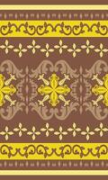 Colorful Bright Yellow Classic Interior Design Classic Damask Medieval Luxury Florals Seamless Border Pattern on Brown Background. Glamorous Detailed Art Nouveau for Carpet Curtain Filigree Textiles vector