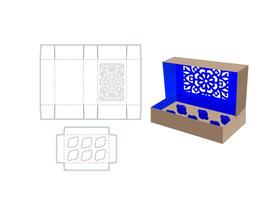 Cupcake Box Dieline Template with Mandala Pattern Laser Cut vector