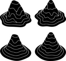 Four stylized black cones with wavy lines on white background vector