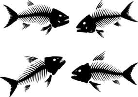 Stylized black and white fish skeletons facing each other vector