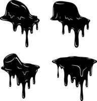 Four abstract black drips of molten liquid or paint on white background vector